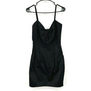H&M Dress Black Sleeveless V Neck Bow Mini Sheath Pleated NWT